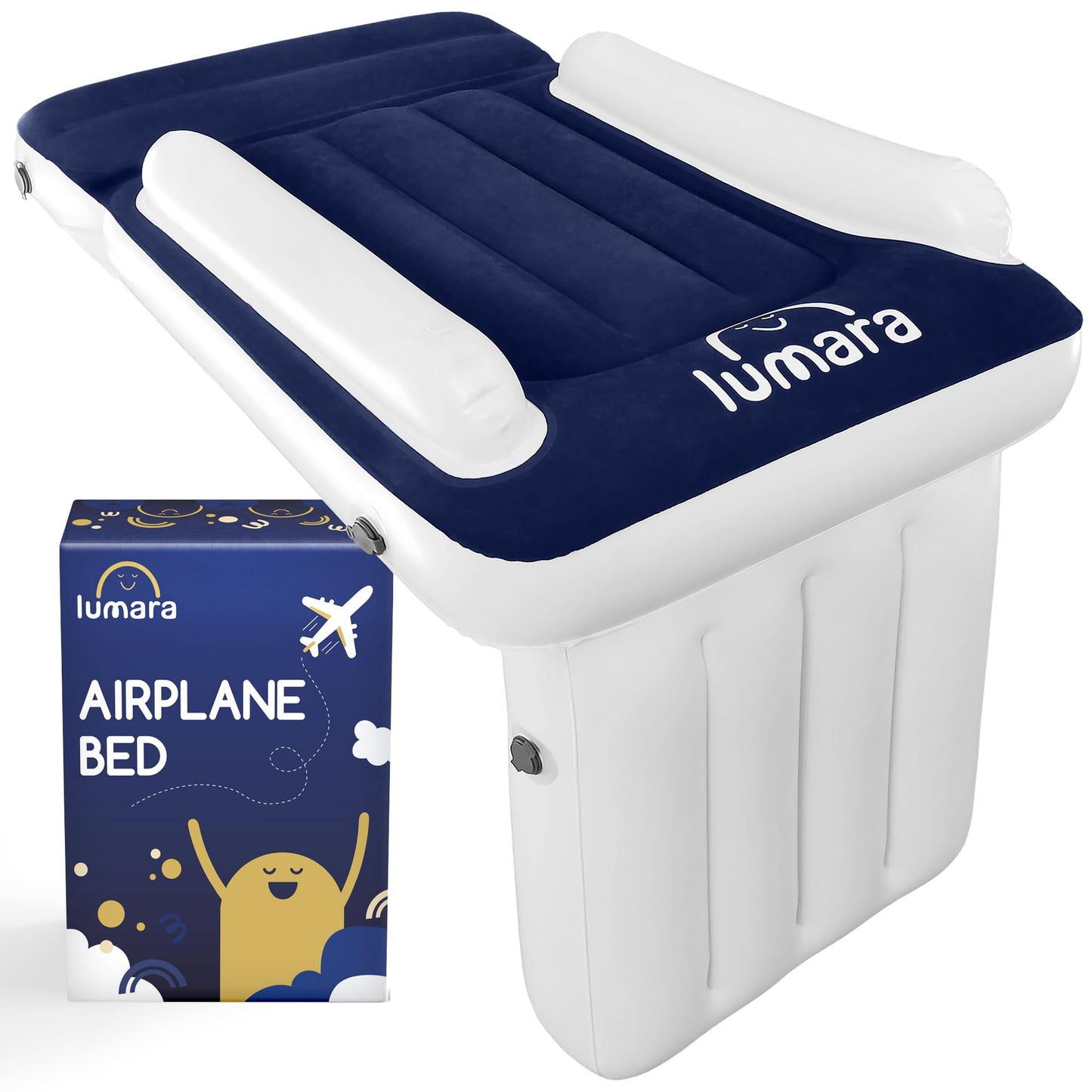 LUMARA Toddler Airplane Bed - Inflatable Airplane Bed for Toddlers, Plane Baby Mattress for Kids - Blow Up Air Mattress for Child Flight Sleep with Safety Belt, Innovative Valves, No Pump Needed