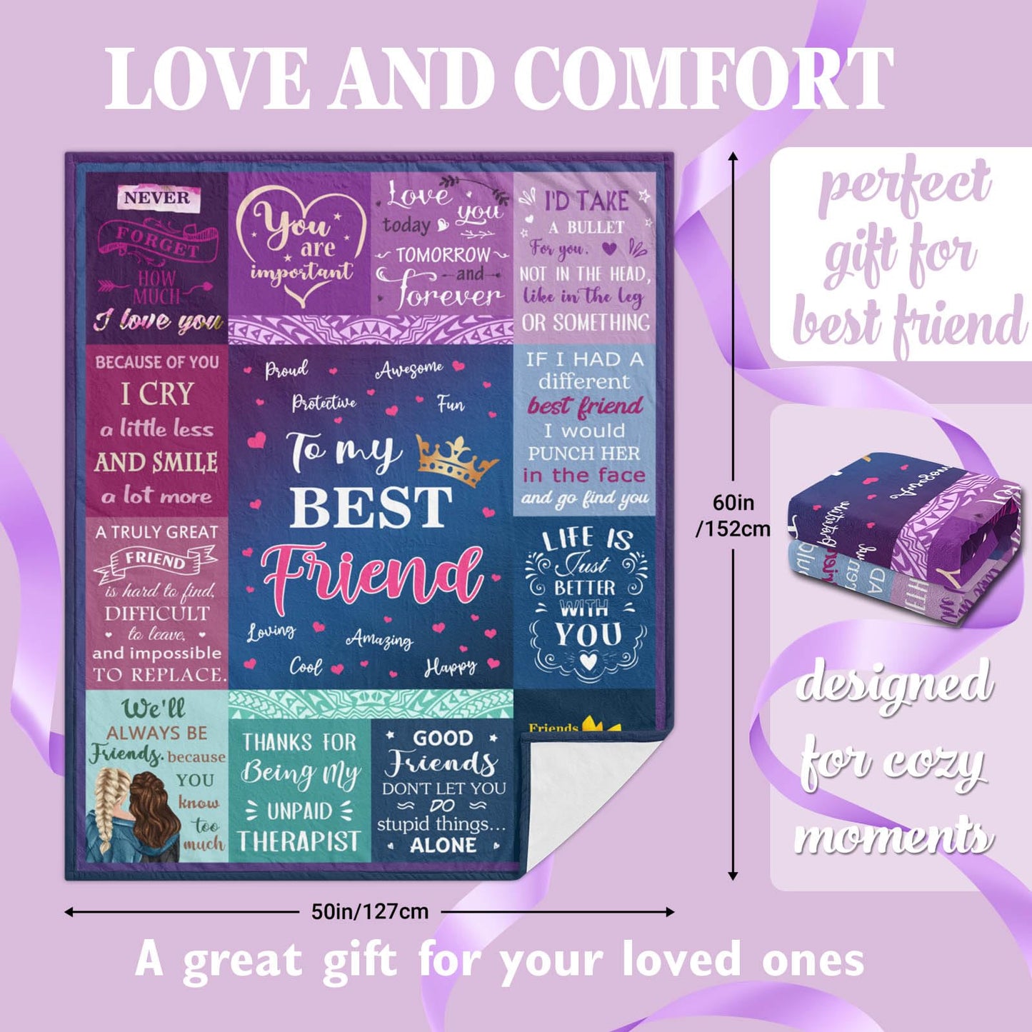 Gevuto Best Friend Blanket - Bestie Birthday Gifts for Women - Friendship Throw 50"X60" - Friendship Gifts