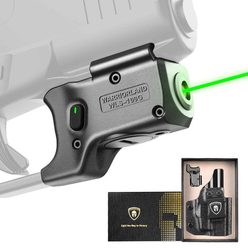 WARRIORLAND Green Laser Sight Fit Glock 43X MOS with Kydex Holster,Green Beam Sight with Power Indicator, Glock 43X MOS Laser with IWB Holster Right Hand, WLS-100G w/ G43X MOS