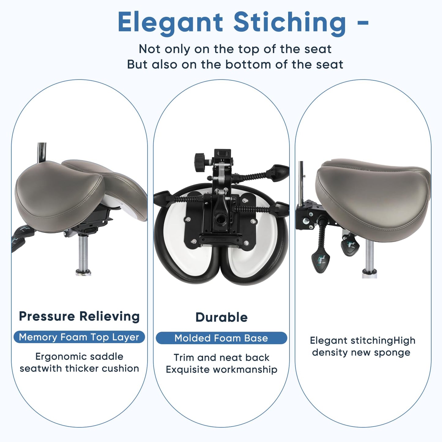 LIMKOMES Saddle Stool with Wheels,Rolling Stool with Back Support&Split Seats,Ergonomic Stool Saddle Stool for Hair Stylist for Dentist Salon Tattoo(Drak Grey