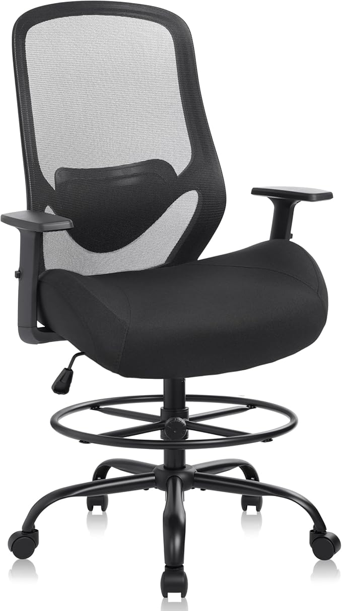 Heavy Duty Office Drafting Chair, High Back Ergonomic Chair,400Lbs Tall Office Chairs, Big and Tall Office Chair with Flip-up Armrest Lumbar Support and Footrest