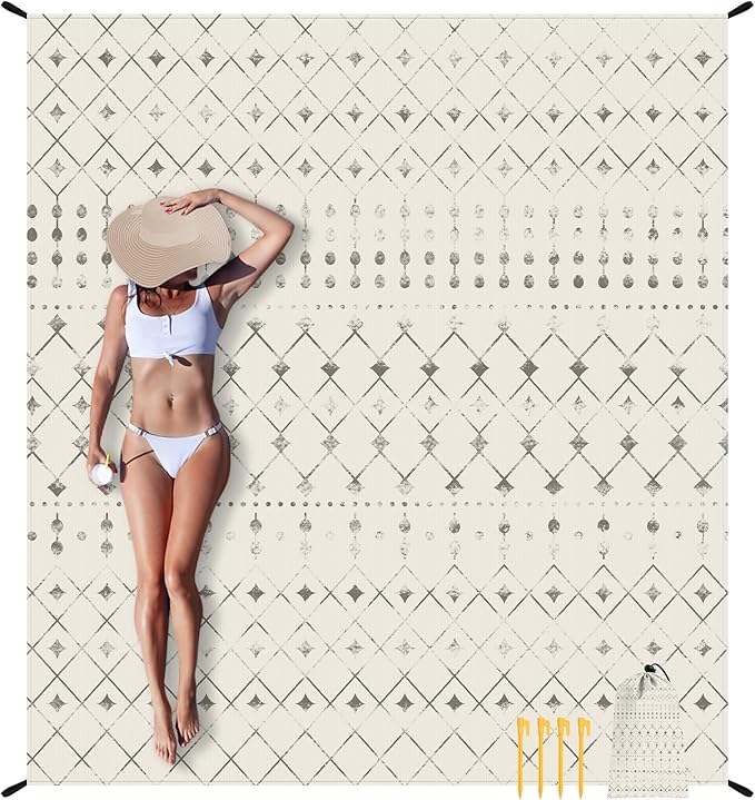 Beach Blanket Sandproof, Beach Mat Sand Free Waterproof, Large Picnic Blanket for 2-4 Adult, Lightweight Quick Drying & Du...