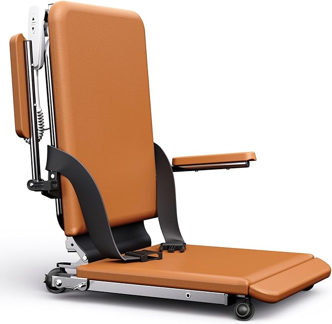 Upgrade Steel Electric Lift Chair with Advanced Wheels and PU Cushion, Floor Lift for Elderly, Support Up to 500 LBS, Safety Seat Belts and Handrails, Suitable for Home or Care Facilities Use, Brown