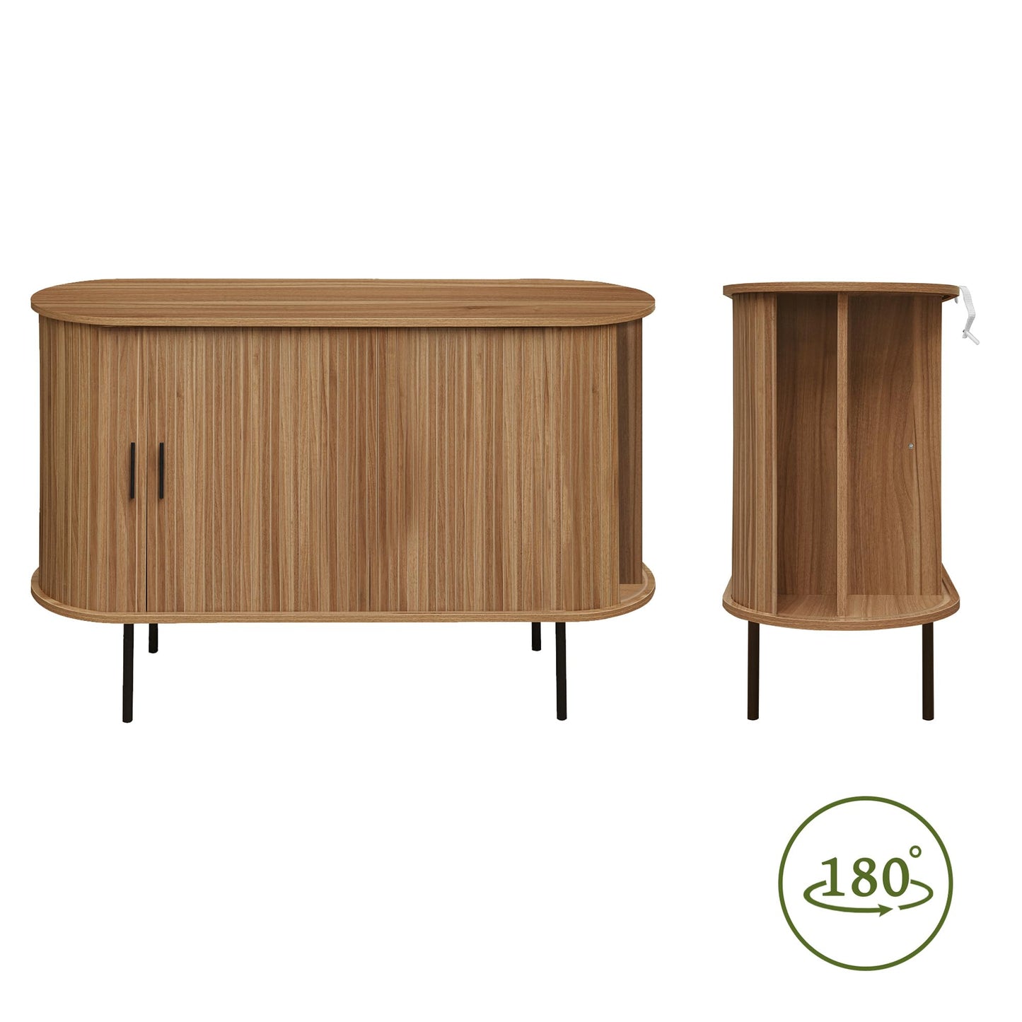 Janmer Home 47.2" Fluted Storage Cabinet with Sliding Tambour Doors, Mid Century Modern Buffet Sideboard with Storage, Oval Curved Accent Cabinet for Living Room Kitchen (Walnut)