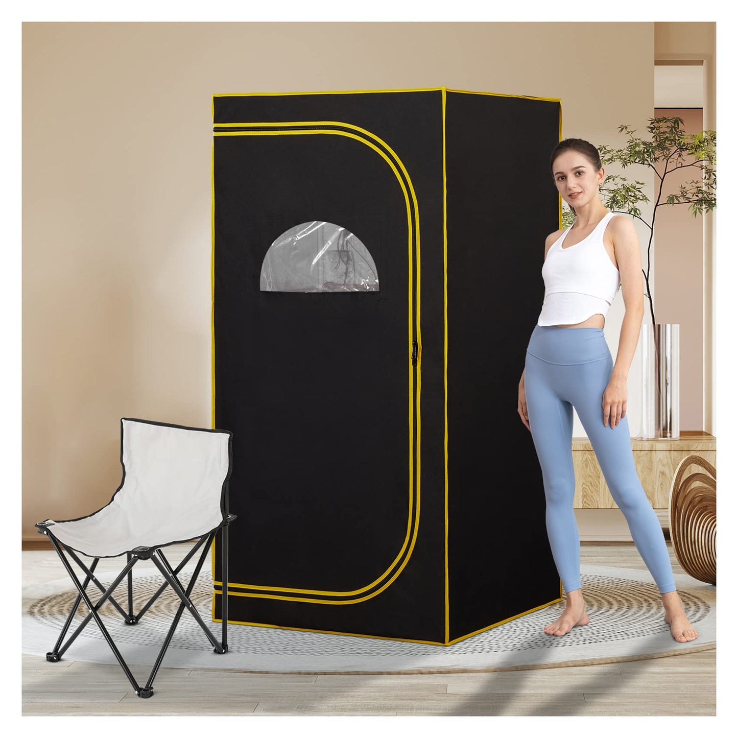 amocane Portable Infrared Sauna, Full Size Personal Home Sauna Spa for Relaxation, Dry Heart Sauna Tent with Heating Foot Pad & Fortable Chair (L 31.5" x H 31.5" x H 62.9")
