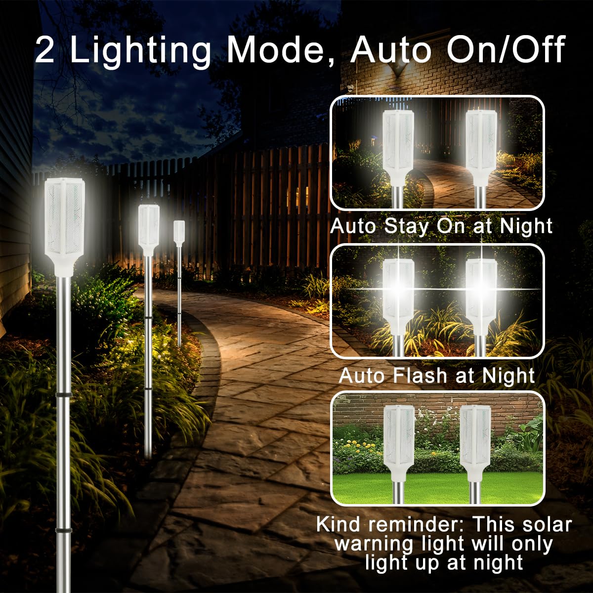Aolyty Solar Lights Outdoor, Waterproof Driveway Markers Reflective, Warning Flash Light with 2 Lighting Modes, LED Solar Light 4 Pack for Parking Lots, Yard, Sidewalk, Stop Sign, 30 Inches (White)