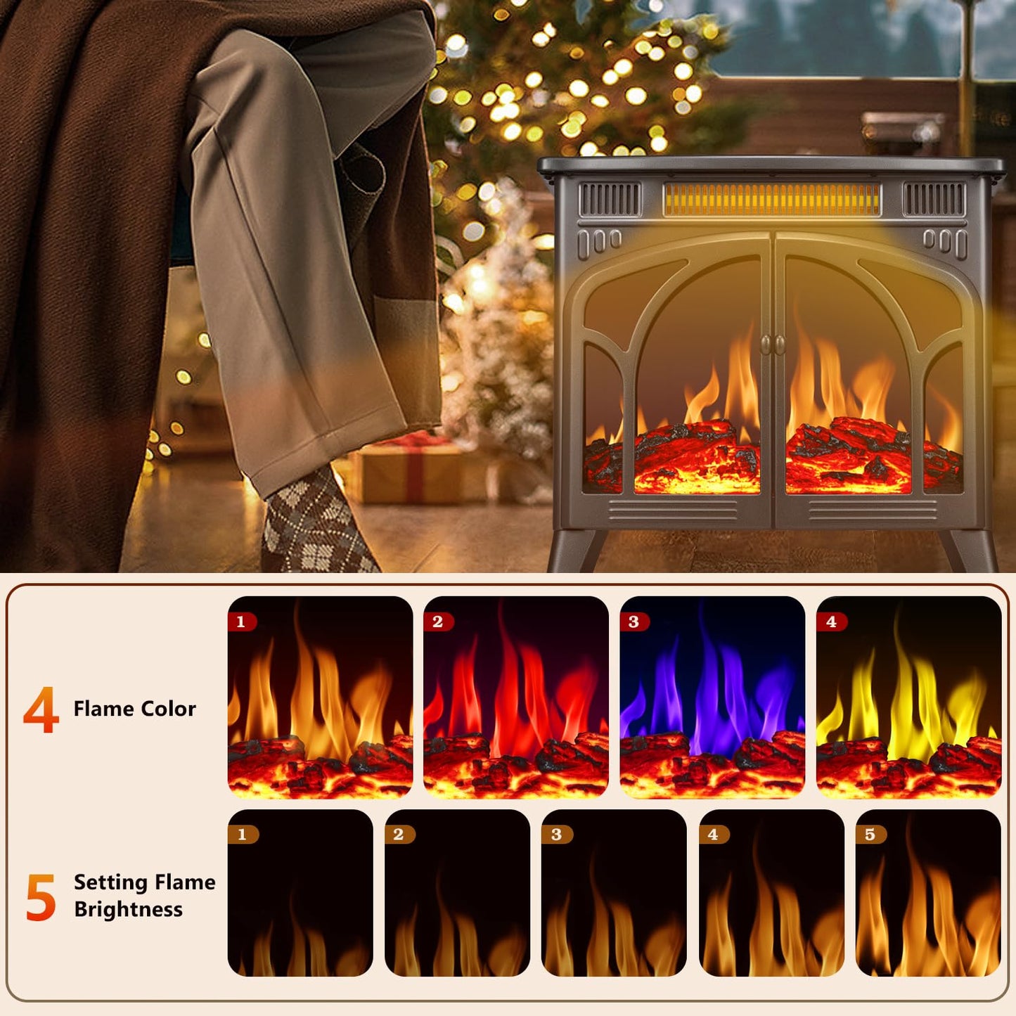 R.W.Flame Electric Fireplace Stove Heater With Remote Control, 25 Fireplace Heater, Adjustable Brightness And Heating Mode, Over