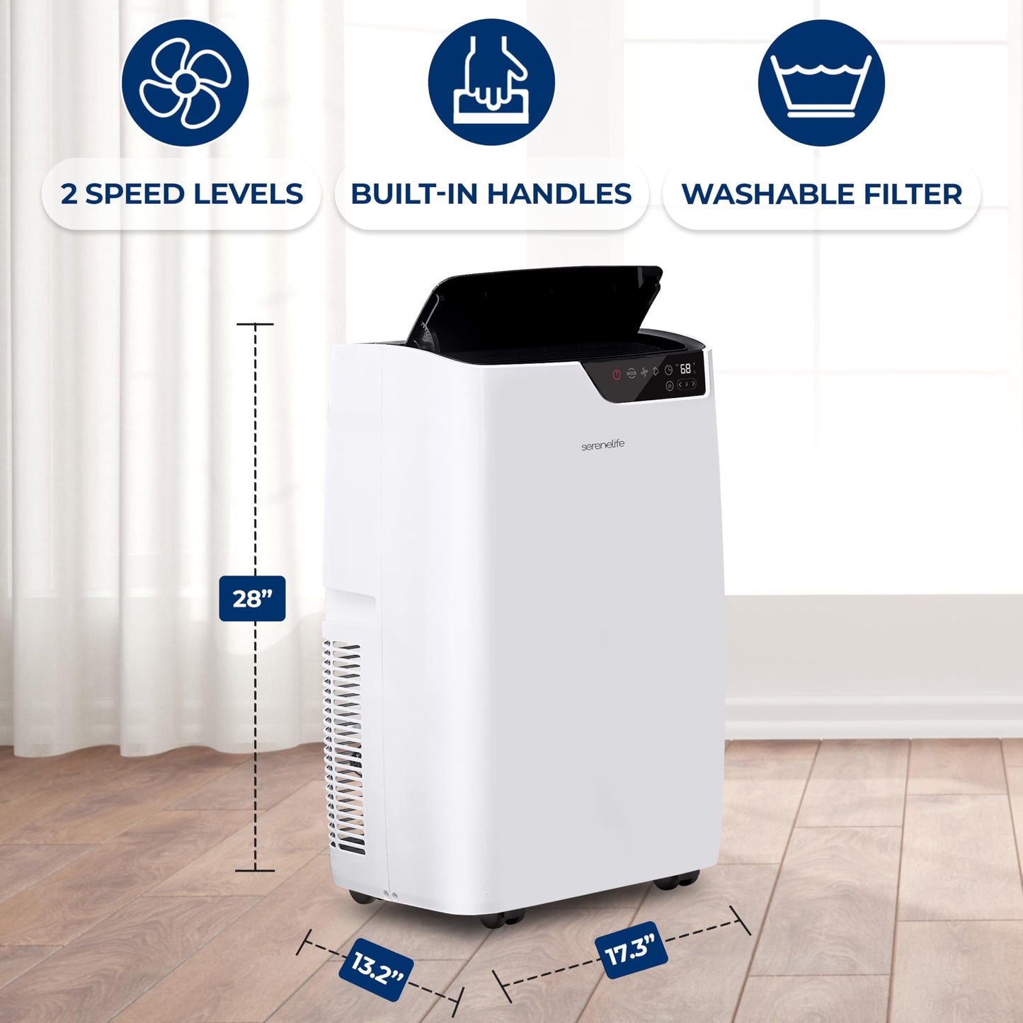 SereneLife 12000 BTU Portable Air Conditioner 3-in-1-115V Compact Standing Air Conditioner for Room Up to 380 Sq. Ft. Floor AC Unit with Touch Control Panel, Remote Control - Window Mount Kit