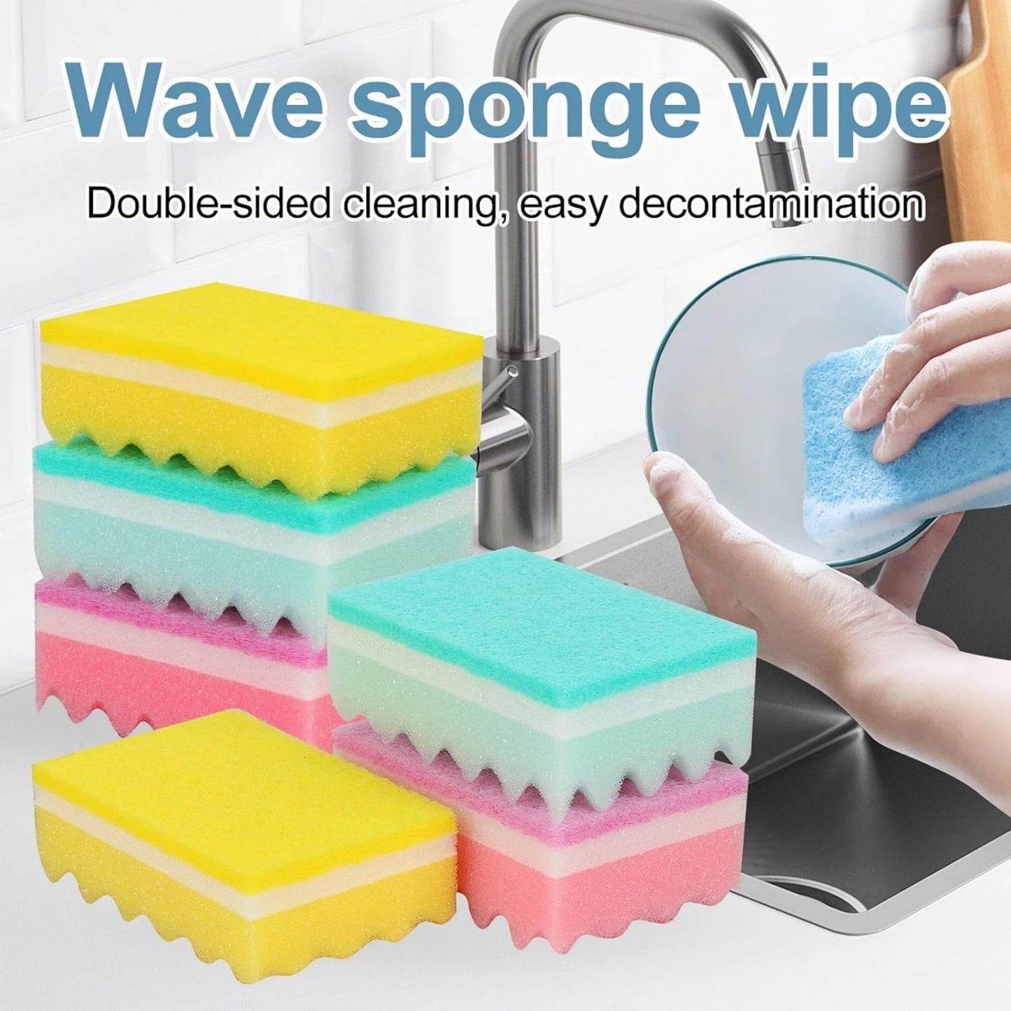 Non-Scratch Cellulose Scrub Sponge,Multipurpose Cleaning Scrubber, Dual-Sided Dishwashing Sponge for Kitchen (Yellow & Pink, Rectangle 4pcs)