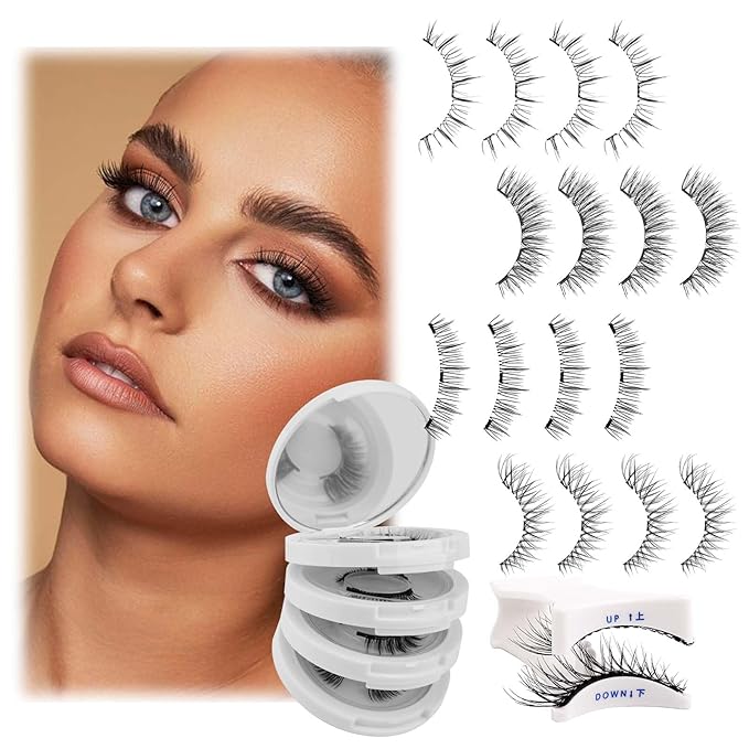 FADLASH Magnetic Eyelashes with Applicator 4 Pairs Magnetic Lashes Reusable Magnetic Eye Lashes Kit Natural Look False Eyelashes (B1+KS01+MC+K8)