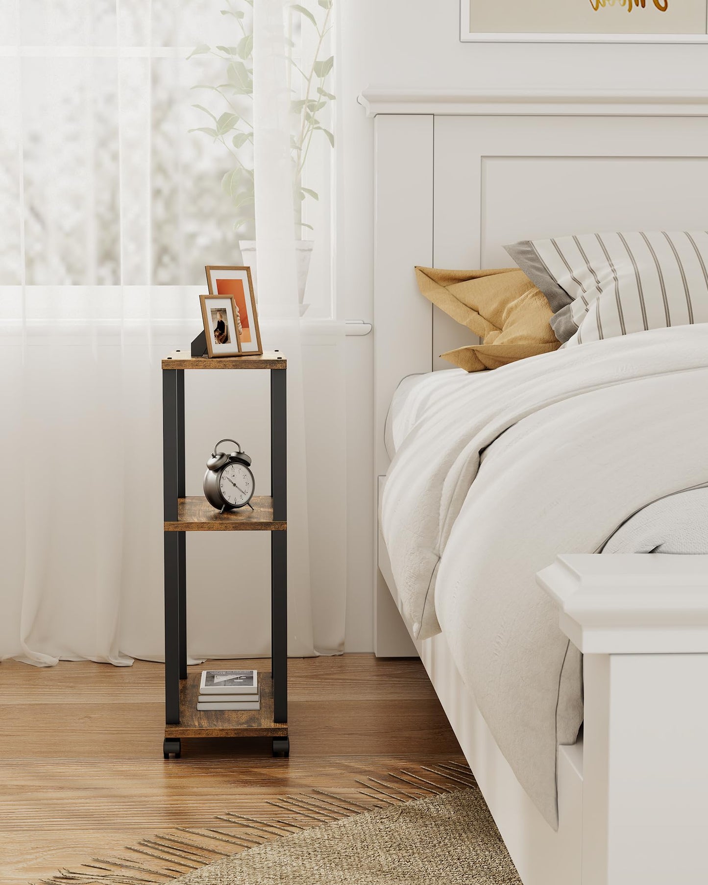 TUTOTAK Small Side Table, Narrow End Table, Bedside Table, Set of 2, Couch Side Table with Wheels for Living Room or Bedroom, Brown V1TB01BB0612EU