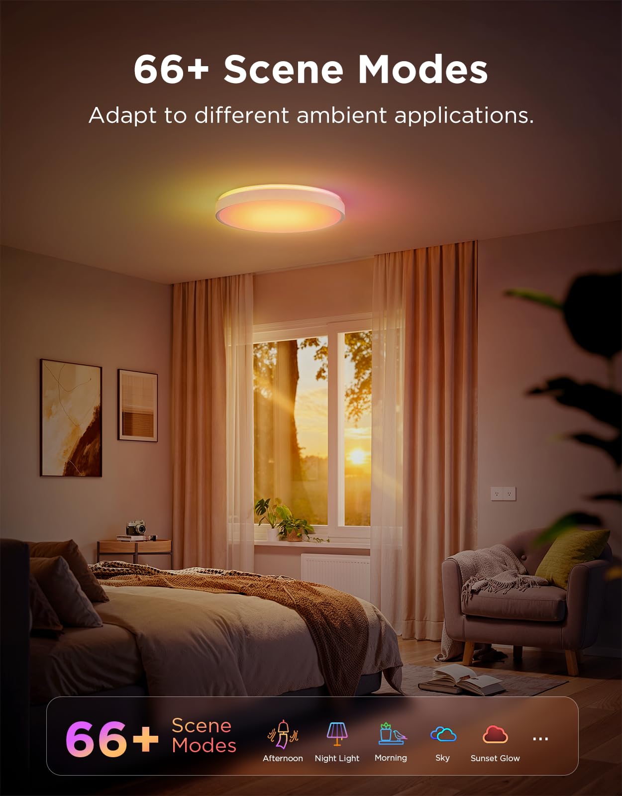 Govee Smart Ceiling Light 4300LM, RGBIC LED Ceiling Light Fixture Works with Matter, Flush Mount Light Fixture, DIY Colors, 2700K-6500K Ceiling Lights for Bedroom, Living Room, 15 Inch, 1 Pack
