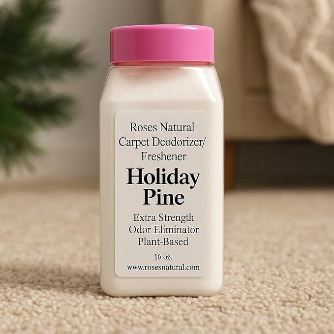 Carpet Deodorizer Powder – Holiday Pine, Long-Lasting Odor Eliminator, Plant-Based, Pet Friendly, 16 oz, Made in the USA