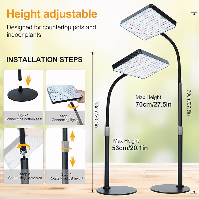 2026 Table Top Grow Light for Seedlings, Bonsai, Vegetable, Bright Natural Sunlight Full Spectrum, 4/8/12/16/20H Timer, 25 Watt Power, NO Need Adapter, 16"-24" Height Adjustable