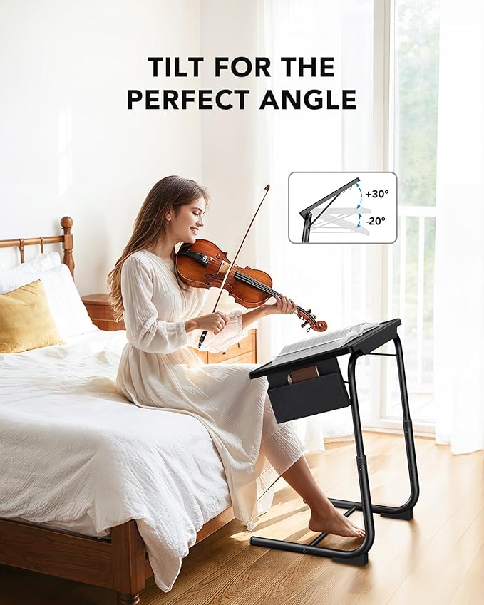 HUANUO TV Tray, Adjustable TV Dinner Tray, 20.5 x 15.4 inch Folding Tray Table with Storage Pocket, 6 Height Settings, 3 Angle Adjustments, Comfortable Tray Tables for Bed & Sofa, HNTT04B | Storage Pocket, 6 Height Settings, 3 Angle Adjustments, Bed & ...