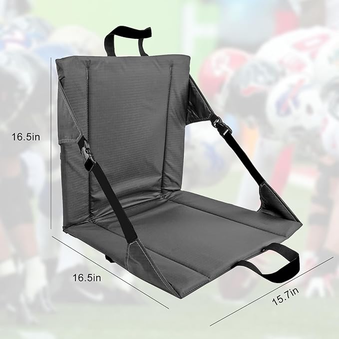 LynsaTac Folding Stadium Seat Cushion with Backrest, Portable Bleacher Pad for Camping, Fishing,15.8'' x 16.5'',Lightweight Chair with Backrest for Outdoor Sports and Concerts (Grey)
