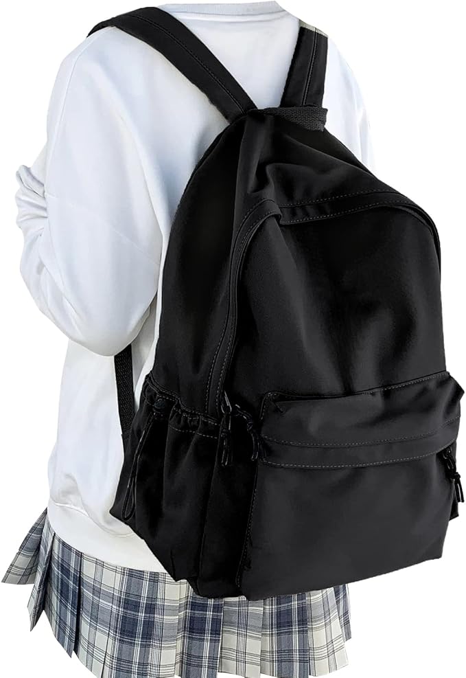 WEPOET Classic Basic Black Backpack For Women,Waterproof High School Bookbag,Lightweight Casual Travel Daypack,College Bac...