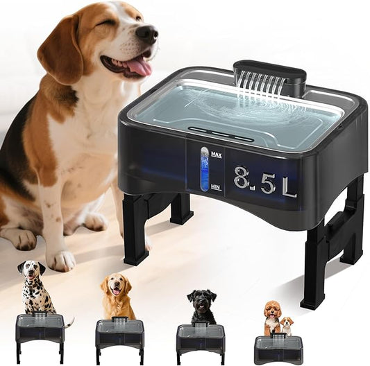 8.5L/2.25Gal Elevated Dog Water Fountain, Xetino 4 Height Adjustable Raised Dog Water Bowl Dispenser for Large Dogs with S...