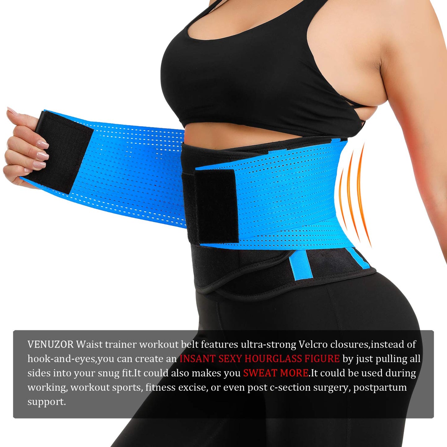 VENUZOR Waist Trainer Belt for Women - Waist Cincher Trimmer - Slimming Body Shaper Belt - Sport Girdle Belt (UP Graded)(Blue,XL)