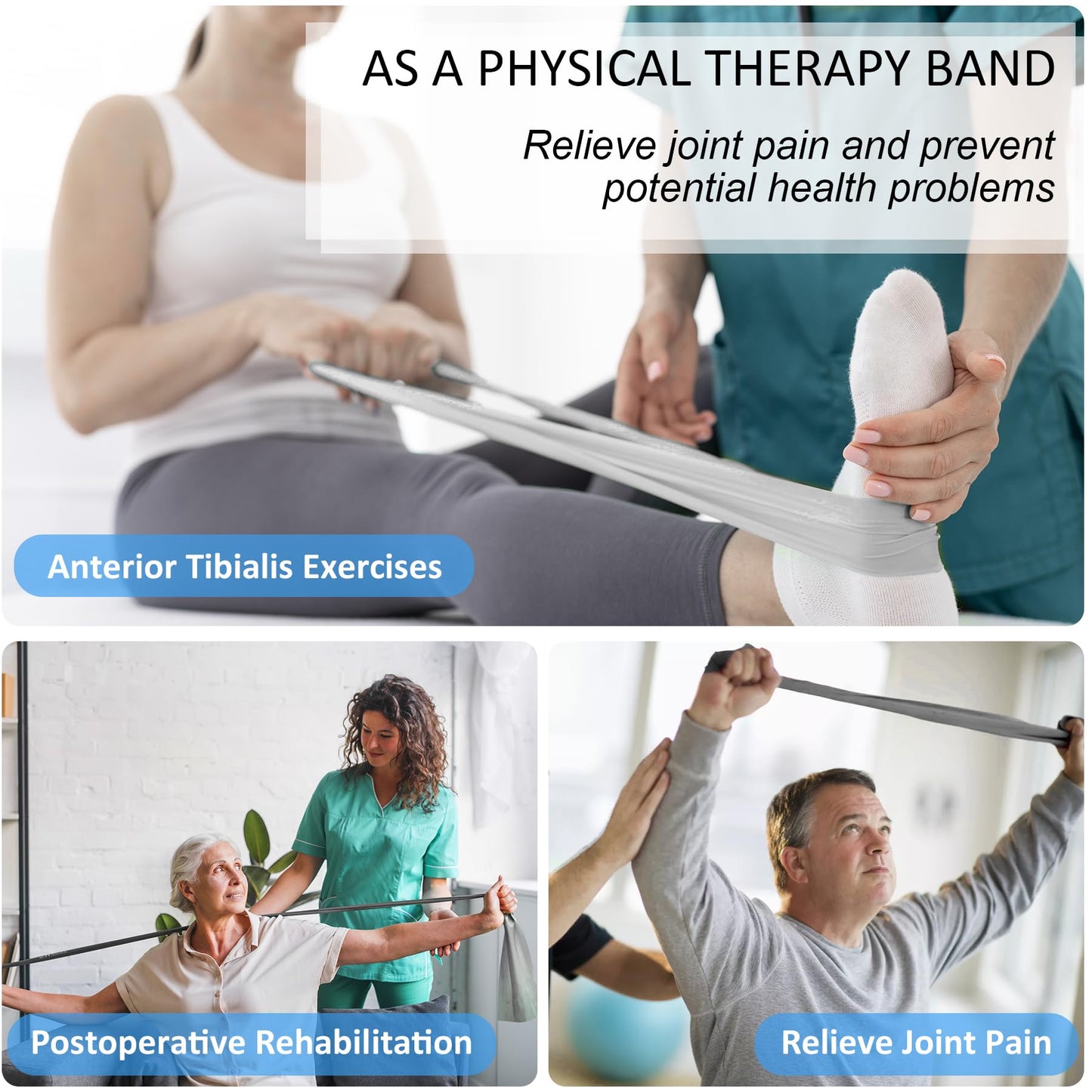 5 Pcs Resistance Bands for Working Out Women and Men, Physical Therapy Bands, Latex Free Elastic and Exercise Bands Set for Stretching, Suitable for Rehab, Yoga, Pilates, Gym, Home Exercise (Gray)