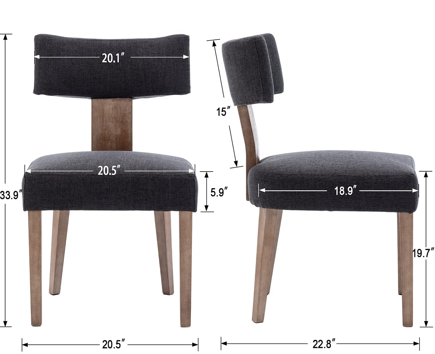 BESTANO Modern Dining Chairs Set of 4, Comfy Upholstered Side Chairs with Wood Legs, Linen Fabric Dining Chairs with Curved Wingback for Living Room Bedroom, Charcoal