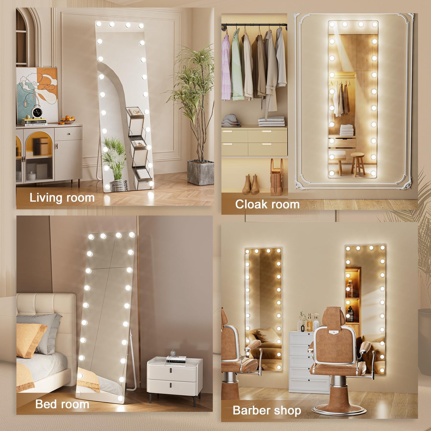 Kosmonia 64x22 Hollywood Full Length Mirror with Light, 22 Dimmable Bulbs & 3 Color Smart Touch Control, Distortion Free, Tempered Glass, Safe Full Body Mirrors with Stand