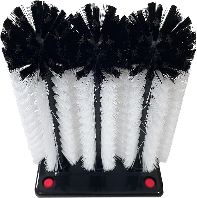 Water Bottle Cleaning Brush - 4 Pack - 3 Brush Bar Glass Cleaner - Brushes for Large Cups Glasses and Bottles - Suction Cups for Stable Grip on Sink, Bar and Kitchen Top - Includes 4 Cleaning Cloths