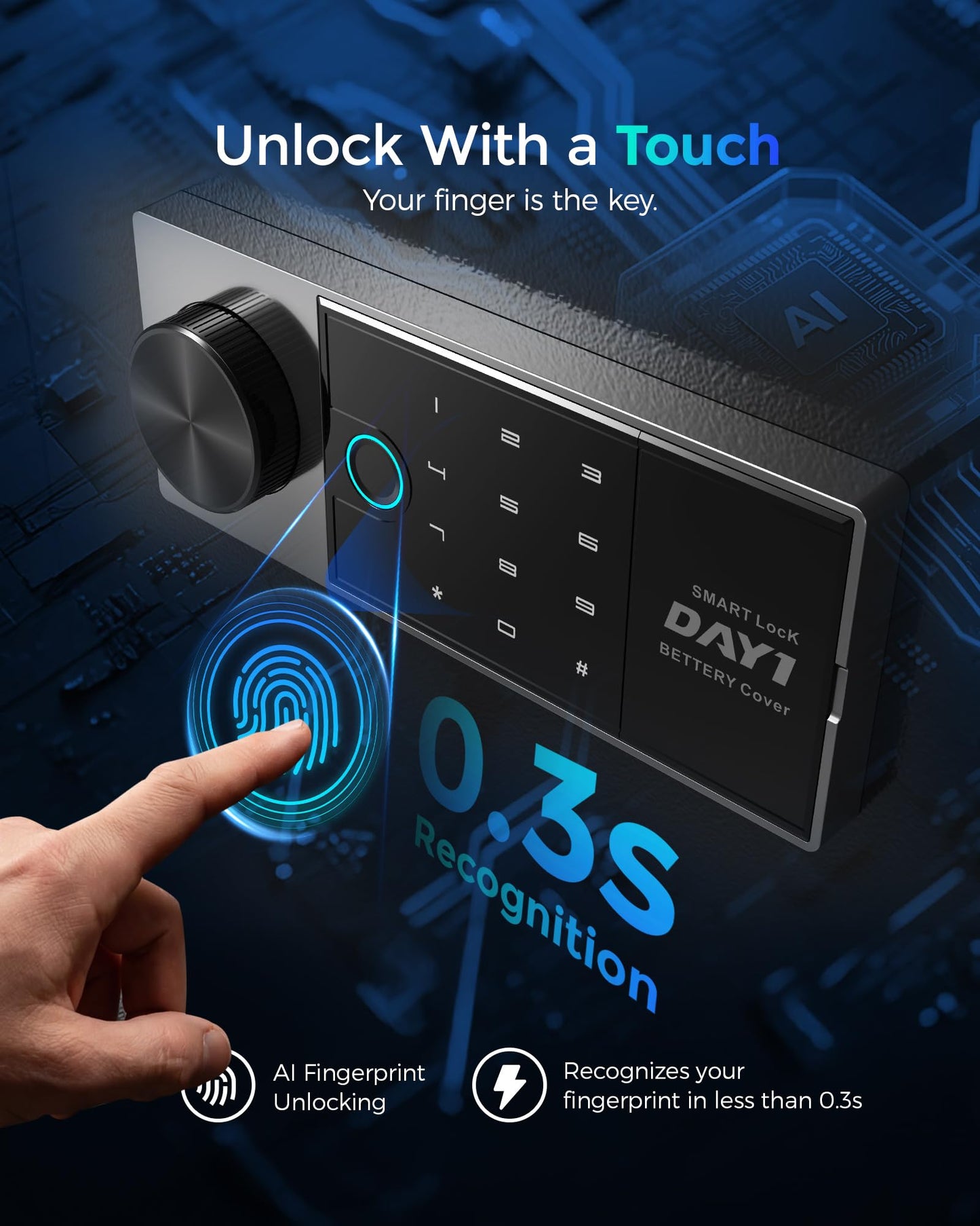 DAYI Biometric Fingerprint Safe Box, 0.8 Cubic Feet Home Safes with Fireproof Bag, Digital Touchpad Security Safe for Money Cash Documents, Dual Alarm System - 25 Plus+