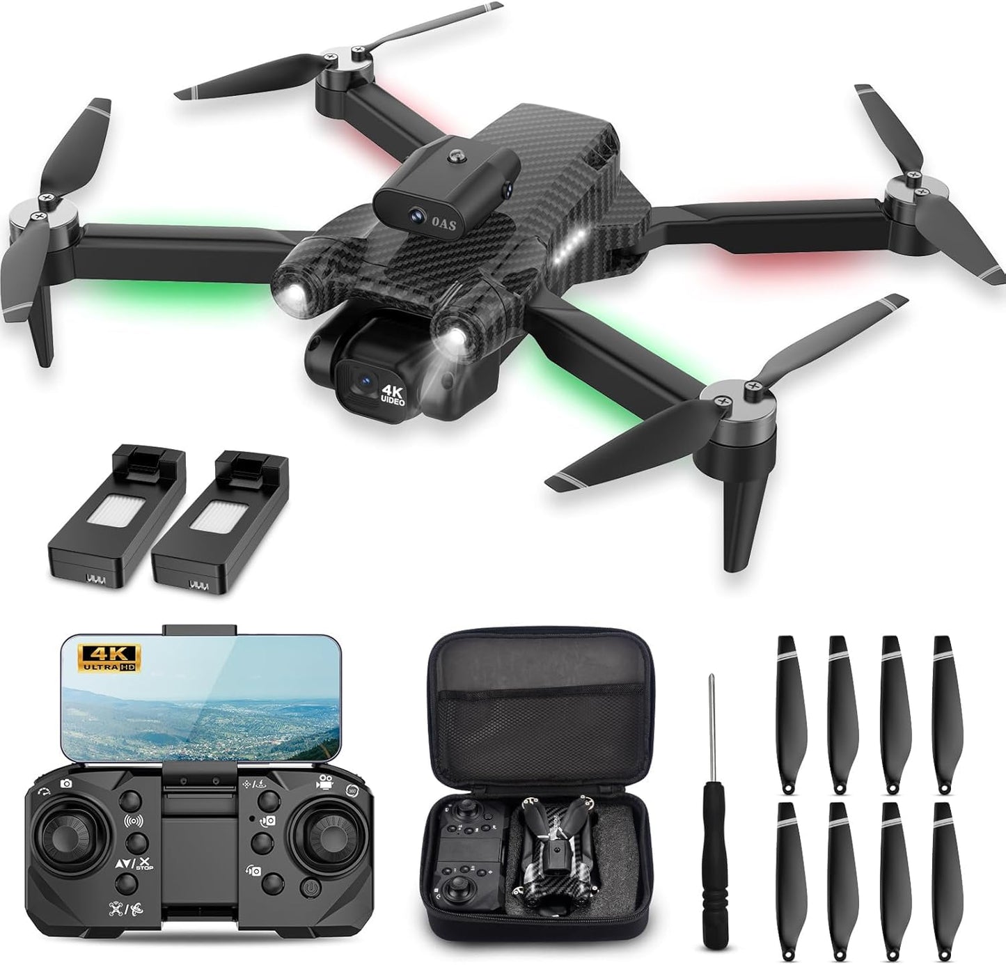 4K Camera Drone for Kids 8-12 & Adults - Beginner-Friendly Mini Drone with Emergency Stop, 360° Flips, Carrying Case & 2 Batteries, Headless Mode,RC Quadcopter Toys for Boys Girls Age 6-14-Charcoal black