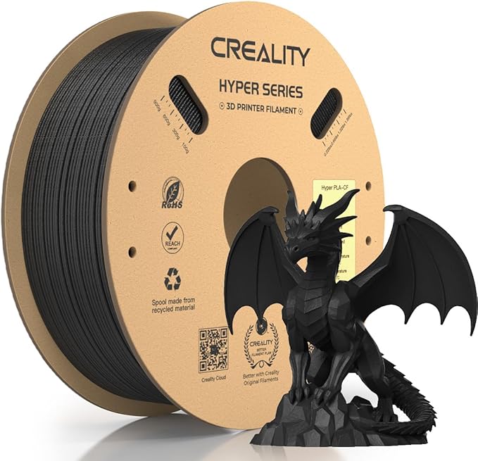 Creality Hyper PLA-CF Filament 1KG Black, Carbon Fiber Filament, 3D Printer Filament 1.75mm High Speed 50-300mm/s High Str...