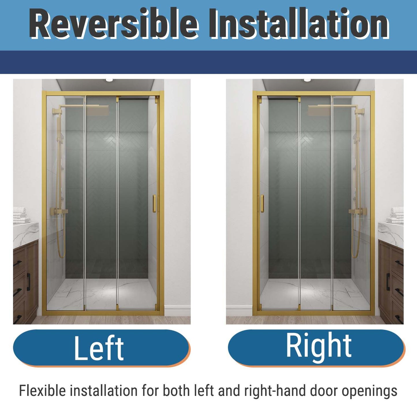 Bathlink 42" W x 78" H 3-Panels Sliding Shower Door, Shower Door Clear 6mm Tempered Glass with Brushed Gold Frame, 3-Panels Sliding Shower Easy to Clean,Three-Panel Synchronized Shower Sliding Door