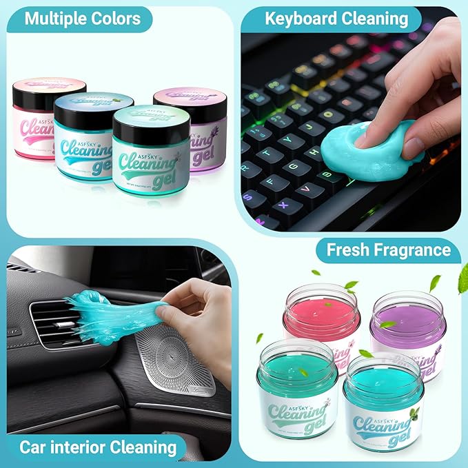 ASFSKY Car Cleaning Gel (Blue,Mint) Cleaning Putty Universal Dust Cleaning Car Interior Cleaner Keyboard Dust Remover Car Slime Gifts for Men Women Girl Christmas Stocking Stuffers（1 Pack）