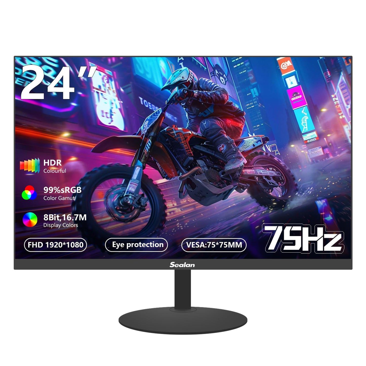 Sealan 24 Inch Curved Gaming Monitor 180hz Full HD 1080P Frameless AMD FreeSync Eye Care DisplayPort HDMI Wall Mountable 250cd/m