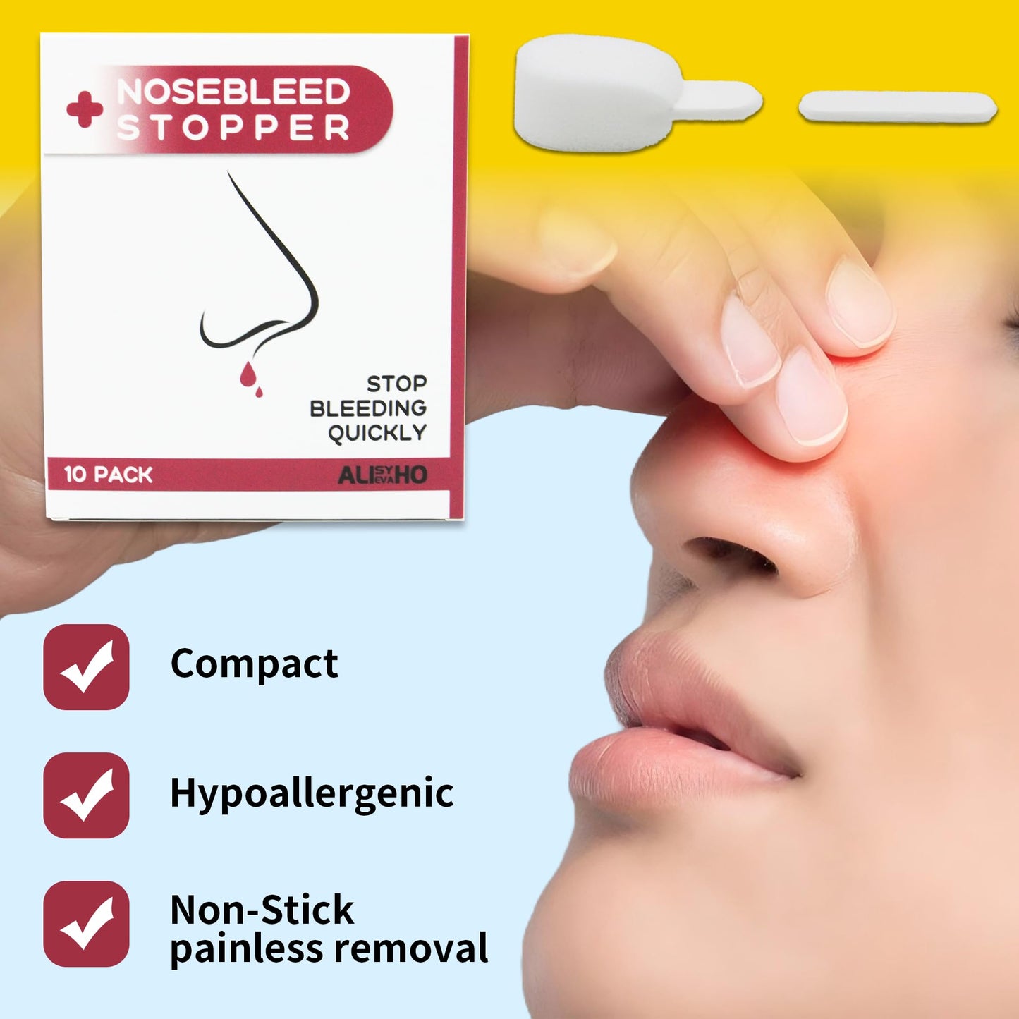 10 Pack Nosebleed Stopper Plugs - Individually Packed-Portable-Super Absorbent Nose Stopper- Helps Stop Nosebleeds Quickly and Painlessly-Stops Bleed for Adults and Kids (10 Pack)