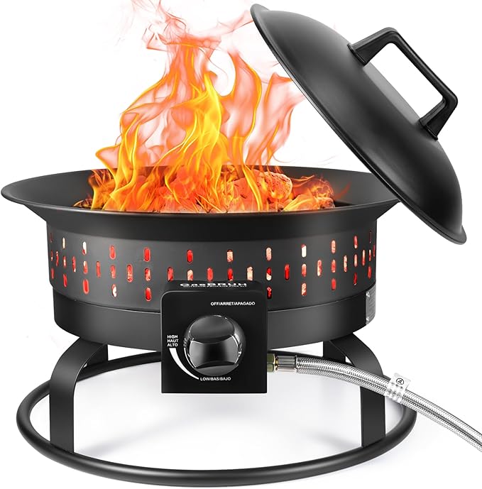 GasBRUH Outdoor Portable Propane Fire Pit, 19-Inch,60,000 BTU with Cover&Carry Kit,Camping Propane Fire Pits,Gas Firebowl,...