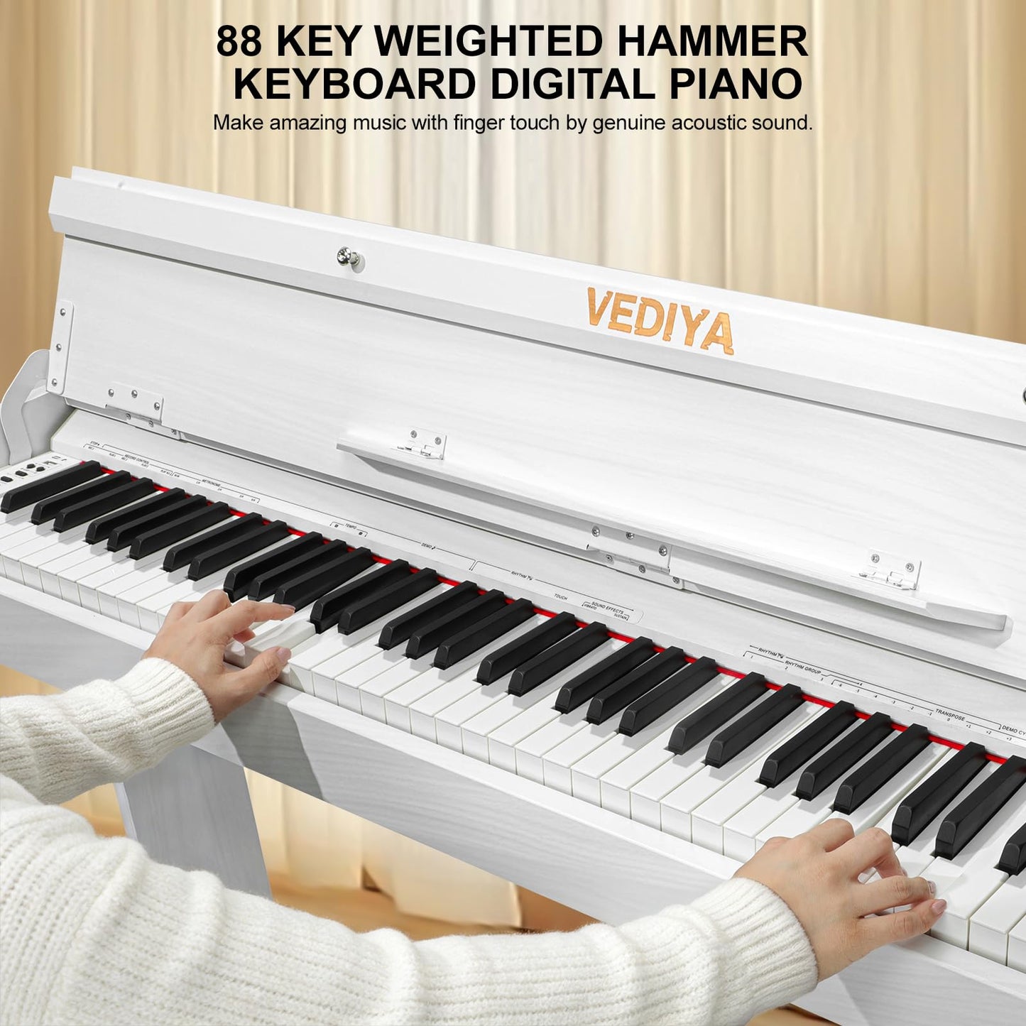 Vediya 88 Key Weighted Digital Piano Keyboard - Wood Piano Desk to Vanity, Hammer Action Electric Piano with MIDI, Ideal Home Digital Pianos & Keyboard Piano for Beginners (White)