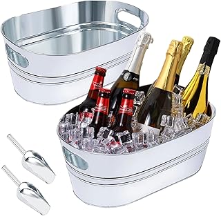 2 Pack Galvanized Ice Bucket 4 Gallon Galvanized Tub Ice Bucket for Parties Metal Beverage Buckets with Handles Wine Beer ...