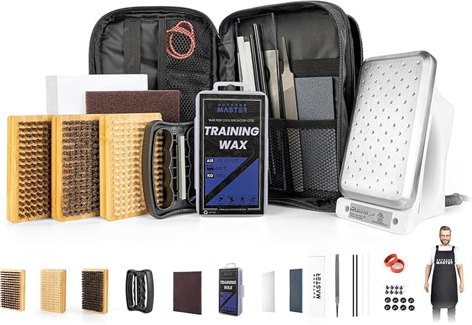 OutdoorMaster Ski Snowboard Tuning and Waxing Kit with Waxing Iron,Universal Wax,Edge Tuner,Brush,Wax Scraper,Ptex,Fixer S...