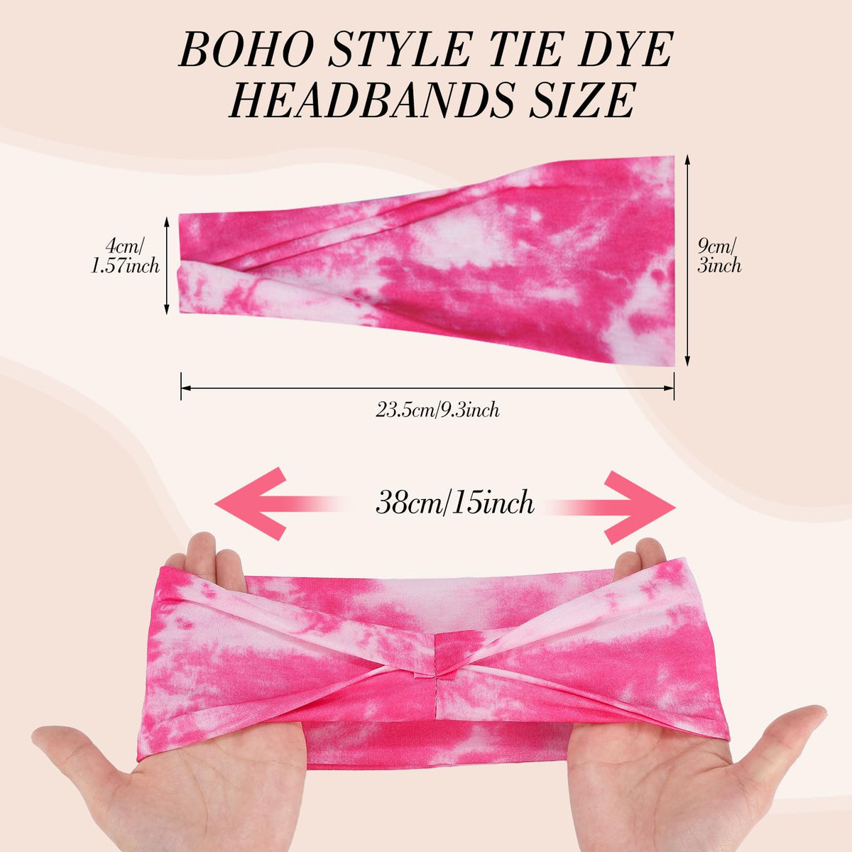 obeoby Tie Dye Headbands for Women, 8Pcs Boho Hairbands Fashion Knot Wide Headband for Daily, Yoga, Work