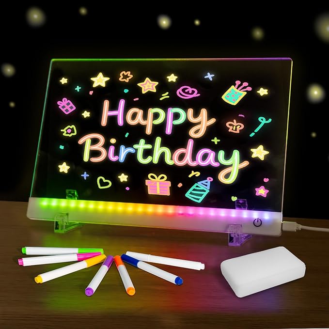 Led Drawing Board with Colors, Acrylic Dry Erase Board with Stand, 4 Modes & 6 Colors, Include 7 Dry Erase Markers, Clean ...
