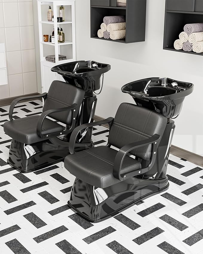 SyyBhb Shampoo Chair and Bowl Set of 2 for Salon, Backwash Station Sink with Tilting ABS Bowl, Barbershop Equipment