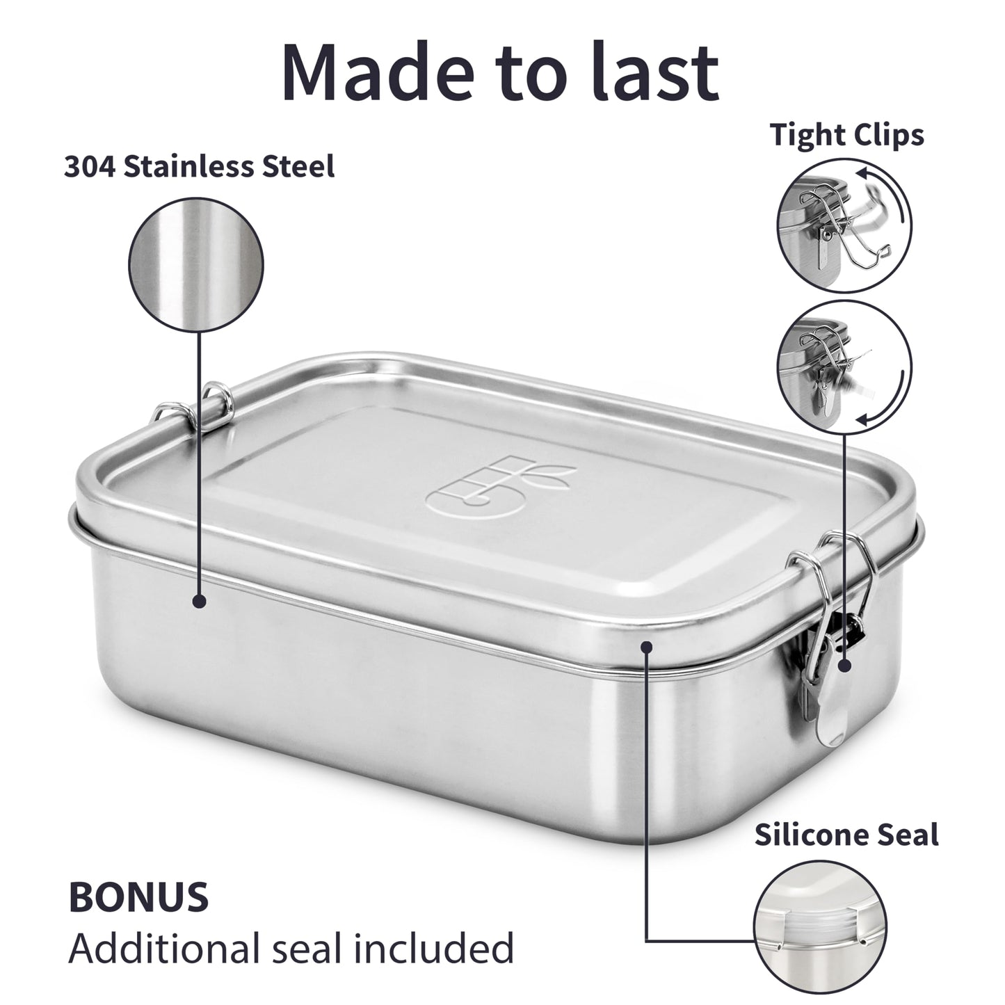 Bambaw Stainless Steel Lunch Box 40 oz, Metal Lunch Box with Adjustable Compartment, Leakproof Stainless Steel Bento, Food Grade Metal Sandwich Container