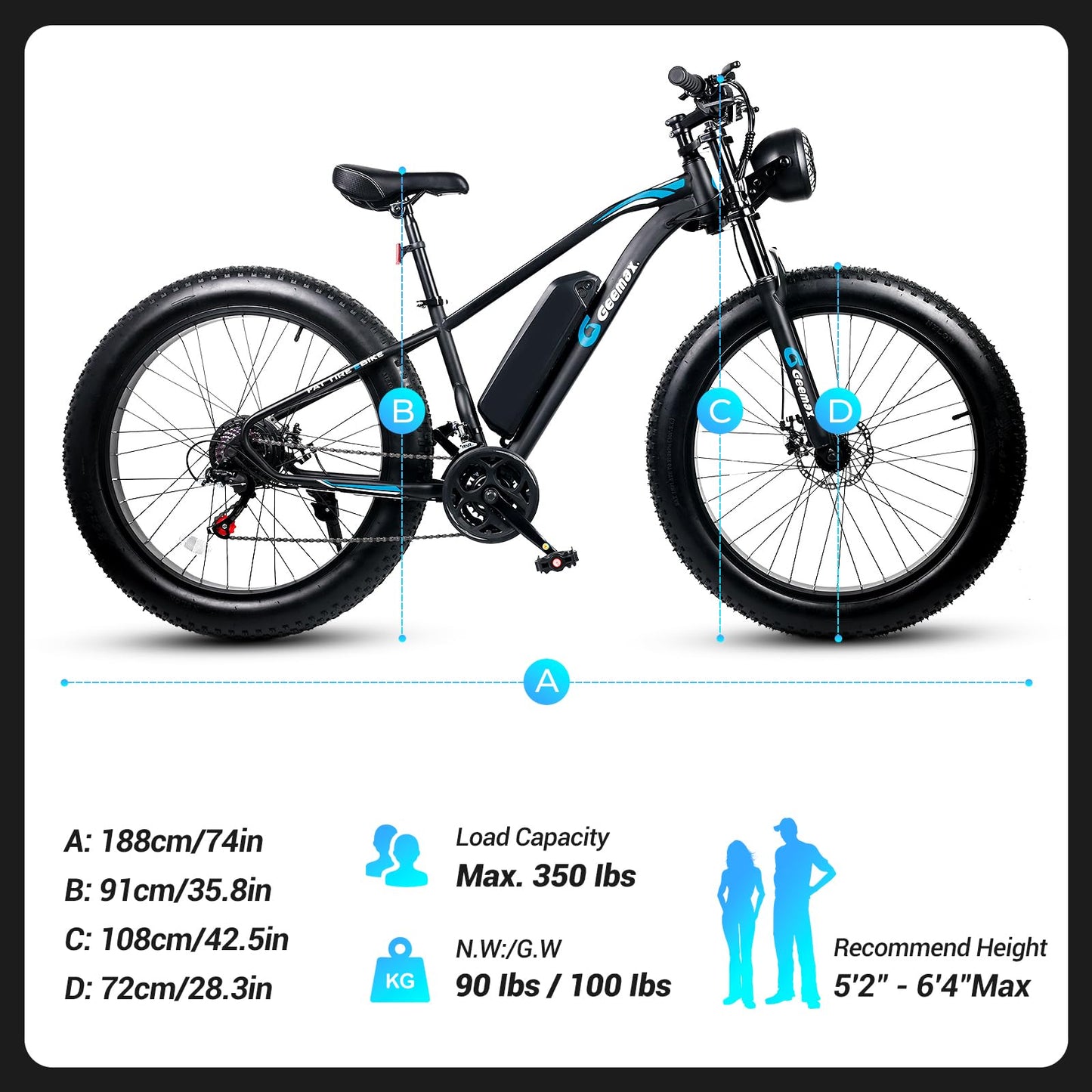 Geemax Electric Bike for Adults, 26" x 4.0 Fat Tire Ebike, 350W (Peak 500W) 36V 10.4Ah Lithium Battery Electric Bicycle, 21-Speed, Up to 35 Miles for Commuting, Beach, Snow
