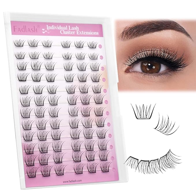 FADLASH Lash Clusters DIY Lash Extensions 10-16mm Eyelash Clusters Wispy Cluster Lashes Natural Look Individual Lashes Thin Band Cluster Eyelash Extensions Volume (SCH)