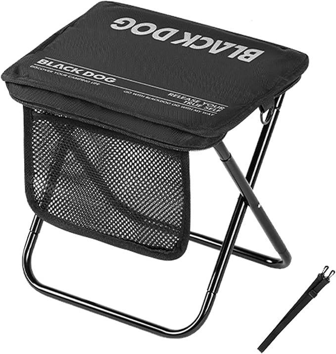 windhike Blackdog 11in Ultralight Camping Folding Stool - 0.7lb Compact Camping Chair, 265lb Capacity Aluminum Alloy X-Frame for Hiking, Fishing BBQ Portable Small Stool for Adults (Pro - Black)