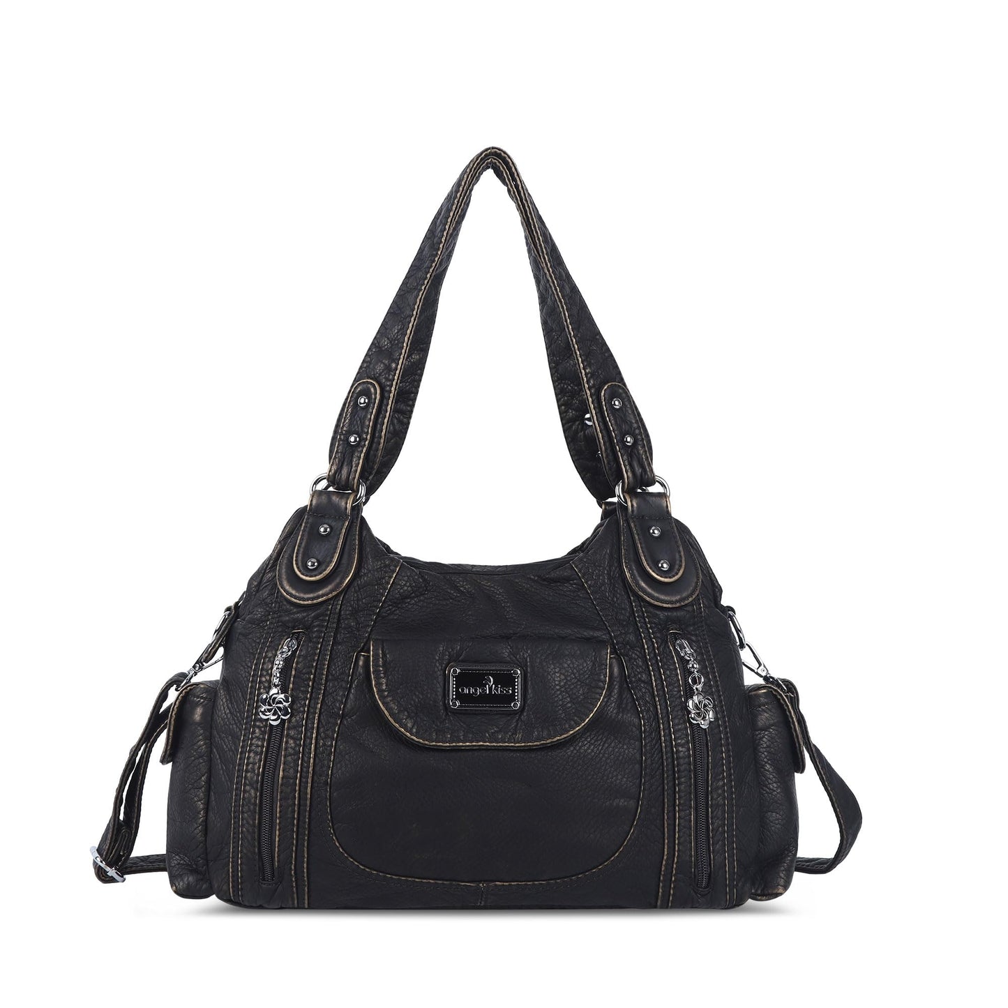 Angel Kiss Women Handbags Shoulder Bags Washed Leather Satchel Tote Bag Mutipocket Hobo Purse
