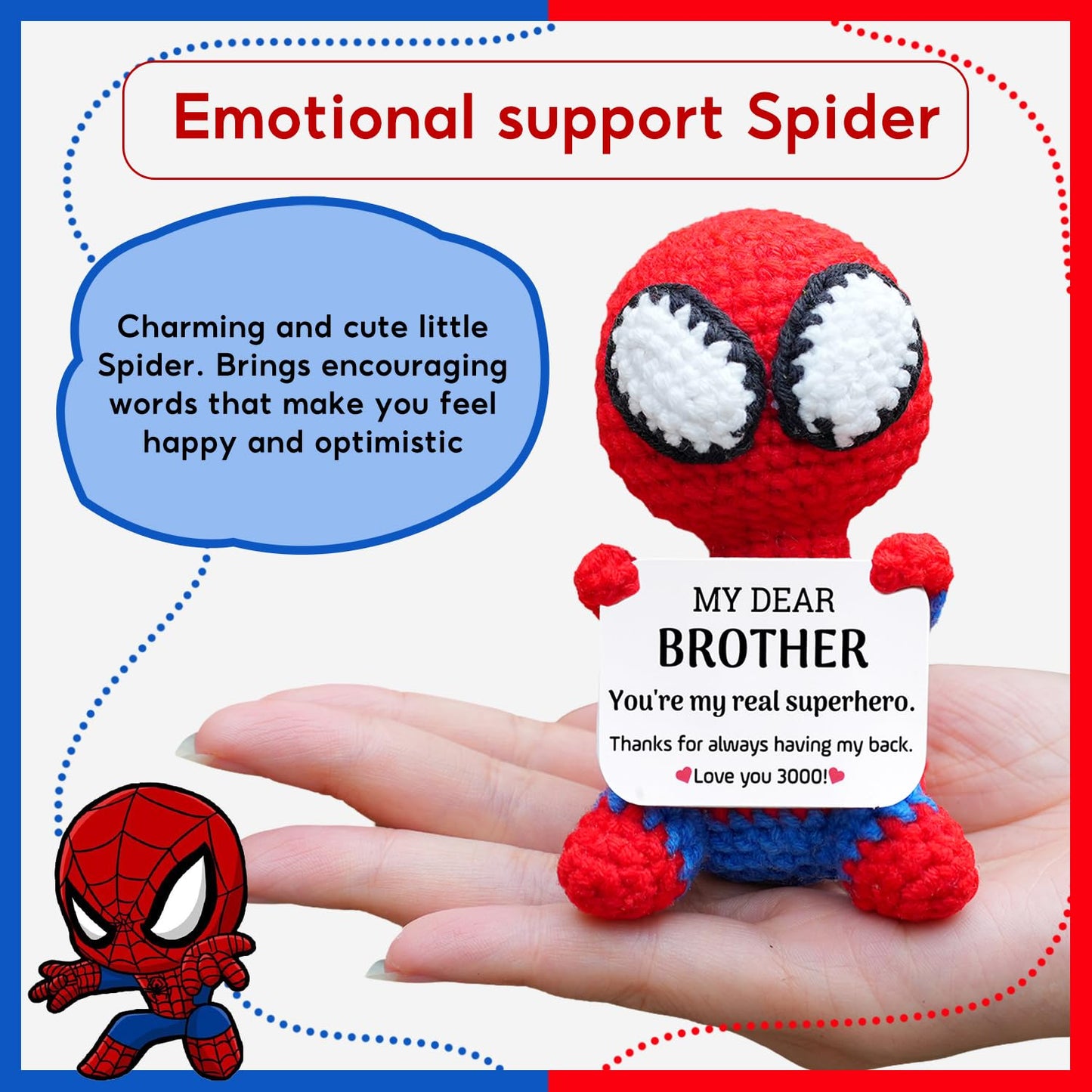 Lenoka Crochet/Cute Spider Crochet Handmade Gift/Gifts for Brother/Birthday Gifts for Brother/Birthday Card for Brother (My Dear Brother)/ Spider Gift for Men Adults/for Women Adults/Spider Plush