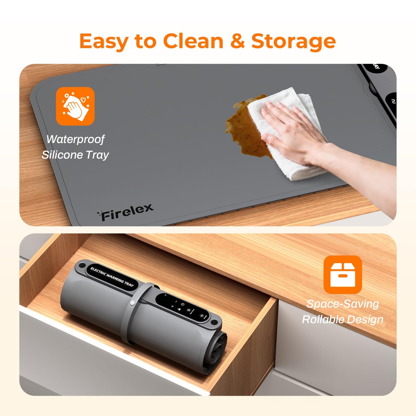 Firelex Food Warming Mat for Buffet, Silicone Food Warming Mat with Timer & 7-Temp Settings, 8s Fast Heat, Keep Food Warm for Party, Family Dinners, Gray