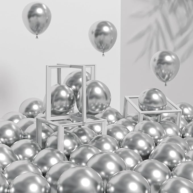 Awenztech 120pcs 5 inch Metallic Silver, Small Chrome Silver Latex Balloons for Graduation Wedding Baby Shower Disco Birth...