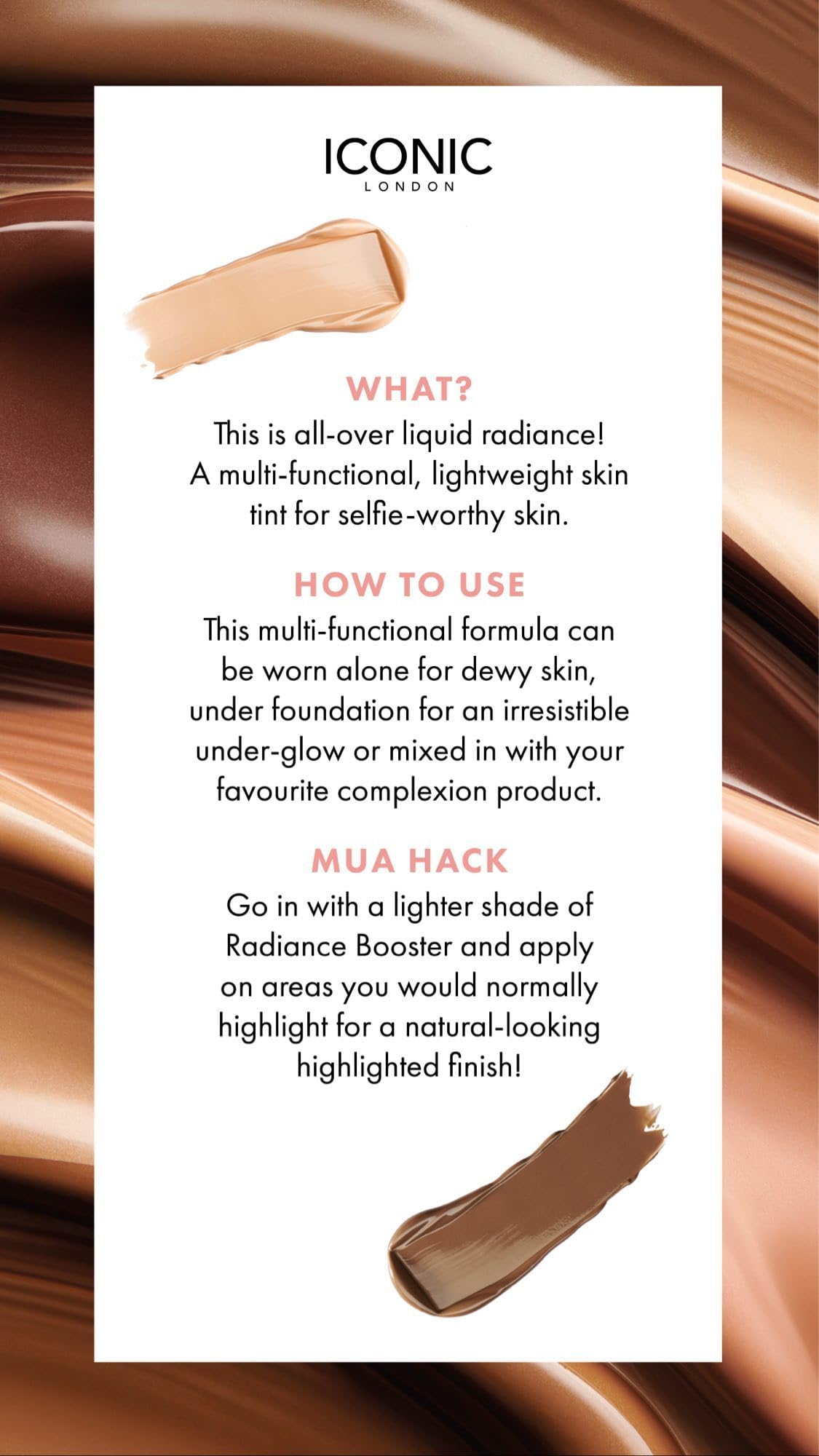 ICONIC LONDON Radiance Booster | Liquid Radiance Lightweight Skin Tint for a Glowy Makeup Look, Cruelty Free, Vegan Makeup (Deep